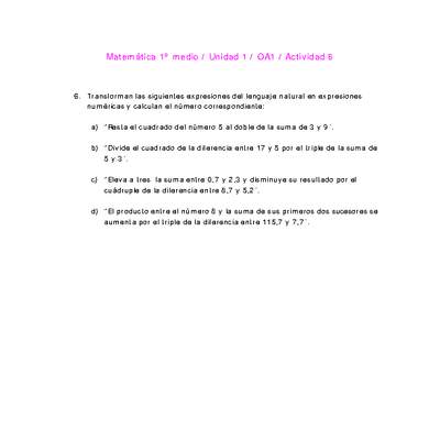 Matemática 1 medio-Unidad 1-OA1-Actividad 6