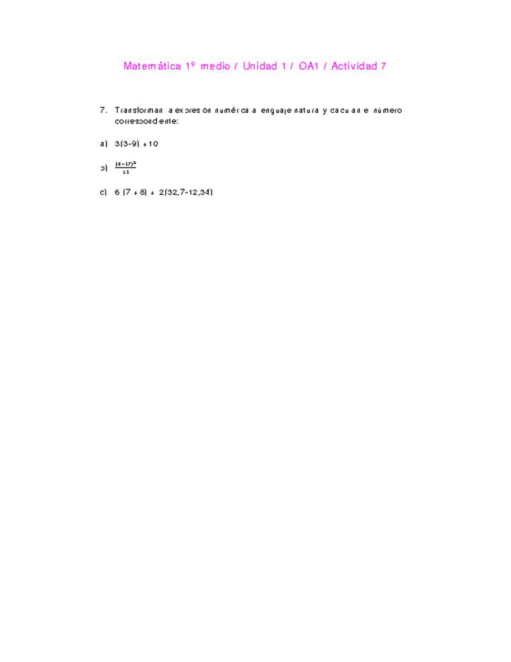 Matemática 1 medio-Unidad 1-OA1-Actividad 7