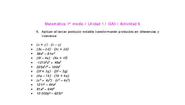 Matemática 1 medio-Unidad 1-OA3-Actividad 9