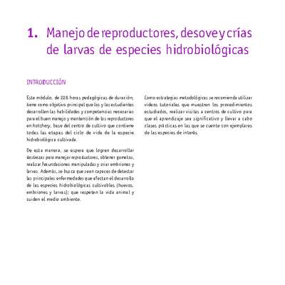 Módulo 01 - Manejo de reproductores, desove y crías de larvas de especies hidrobiológicas