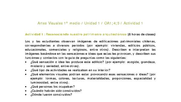 Artes Visuales 1 medio-Unidad 2-OA1;4;5-Actividad 1