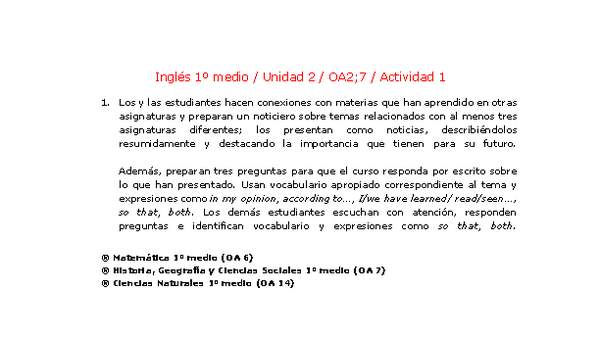 Inglés 1 medio-Unidad 2-OA2;7-Actividad 1