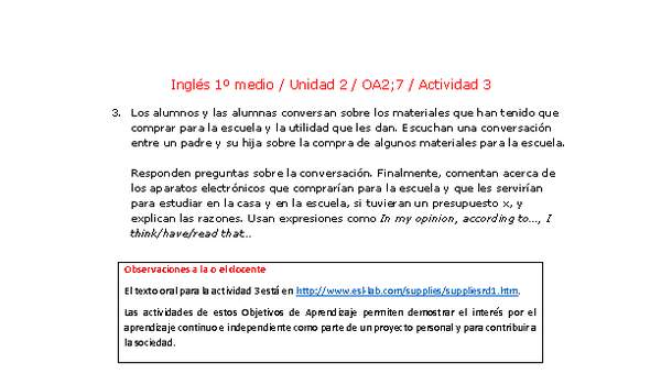 Inglés 1 medio-Unidad 2-OA2;7-Actividad 3