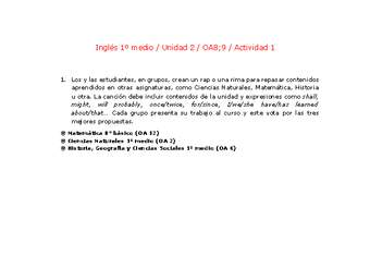Inglés 1 medio-Unidad 2-OA8;9-Actividad 1