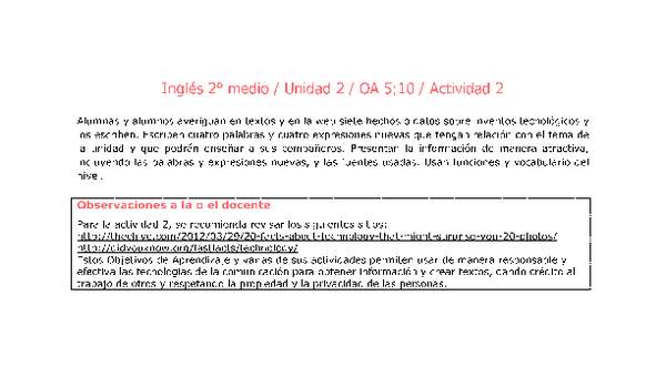Inglés 2 medio-Unidad 2-OA5;10-Actividad 2