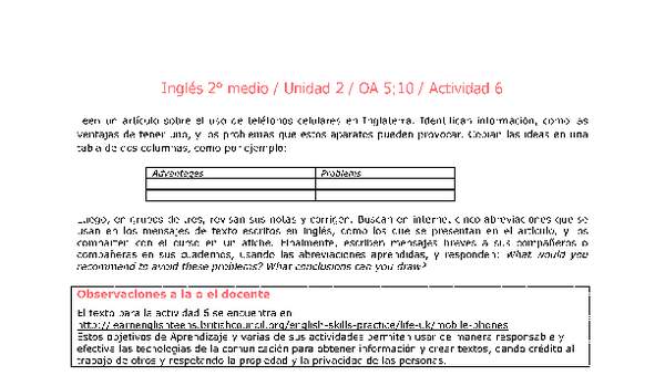 Inglés 2 medio-Unidad 2-OA5;10-Actividad 6