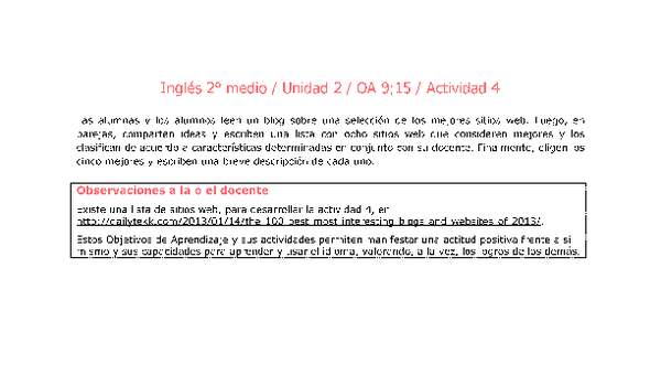 Inglés 2 medio-Unidad 2-OA9;15-Actividad 4