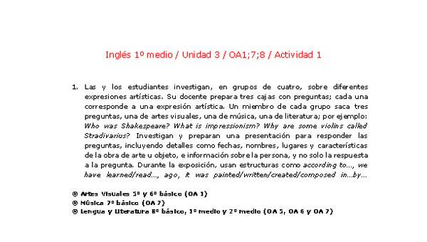 Inglés 1 medio-Unidad 3-OA1;7;8-Actividad 1