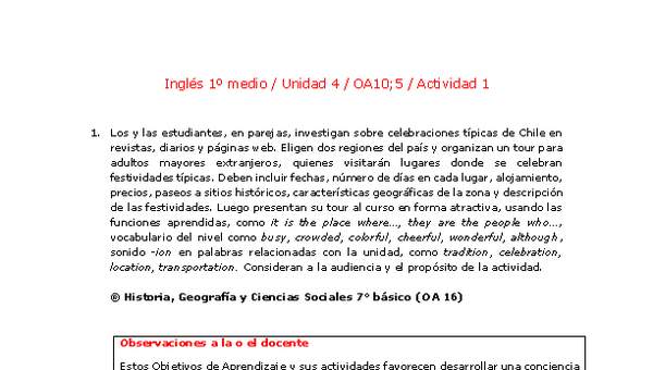 Inglés 1 medio-Unidad 4-OA10;5-Actividad 1