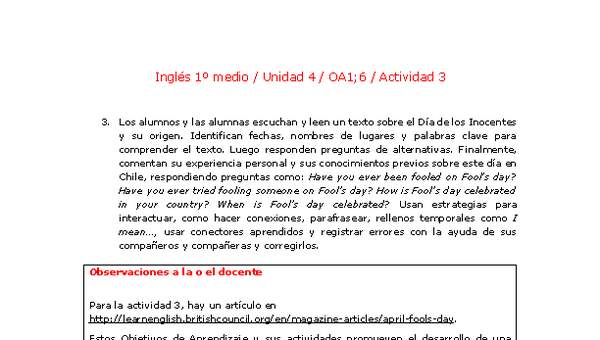Inglés 1 medio-Unidad 4-OA1;6-Actividad 3