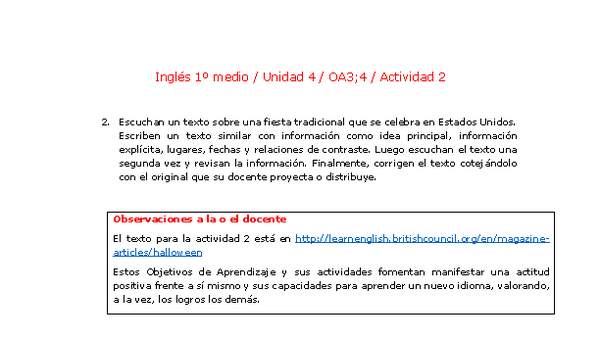 Inglés 1 medio-Unidad 4-OA3;4-Actividad 2