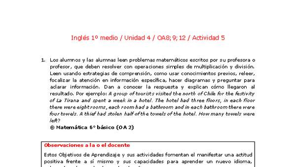 Inglés 1 medio-Unidad 4-OA8;9;12-Actividad 5