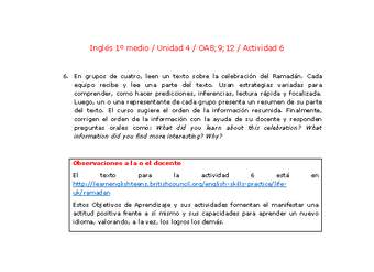 Inglés 1 medio-Unidad 4-OA8;9;12-Actividad 6