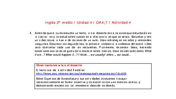Inglés 2 medio-Unidad 4-OA4;7-Actividad 4