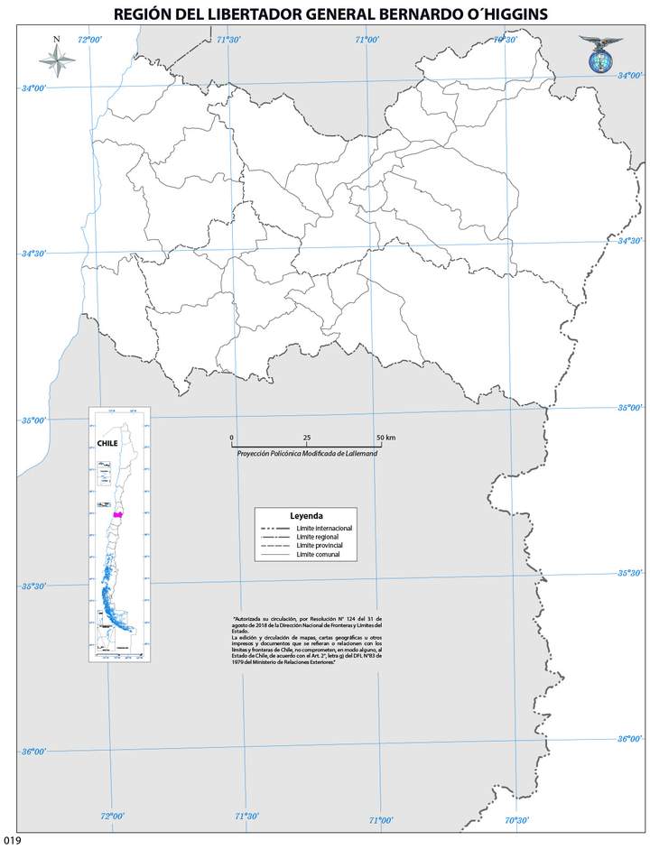 Mapa región del Libertador Bernardo Ohiggins (mudo)