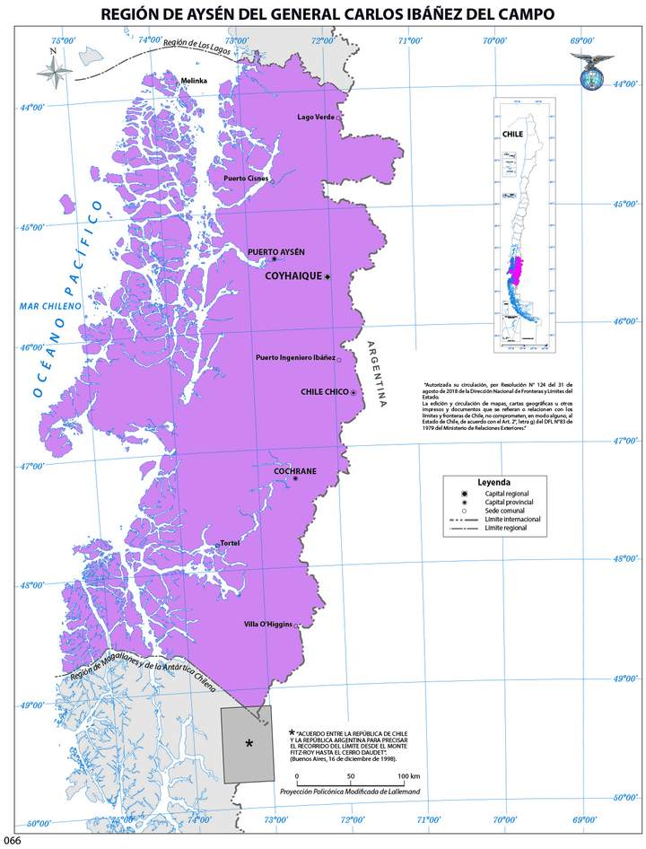 Mapa región de Aysén del General Carlos Ibáñez del Campo (color)