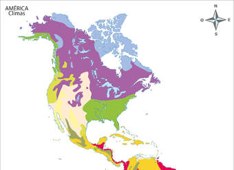 Mapa con los climas de América a color