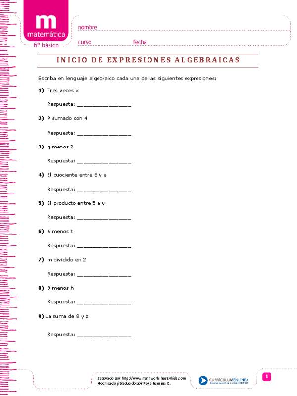 Expresiones algebraicas inicio