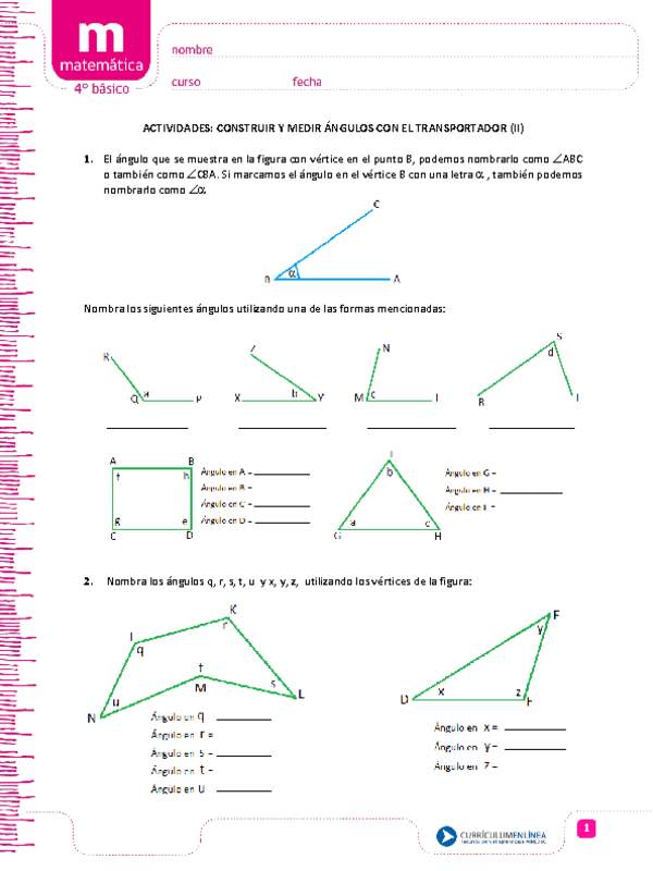 Dibujar y medir  ángulos  con el transportador (II)